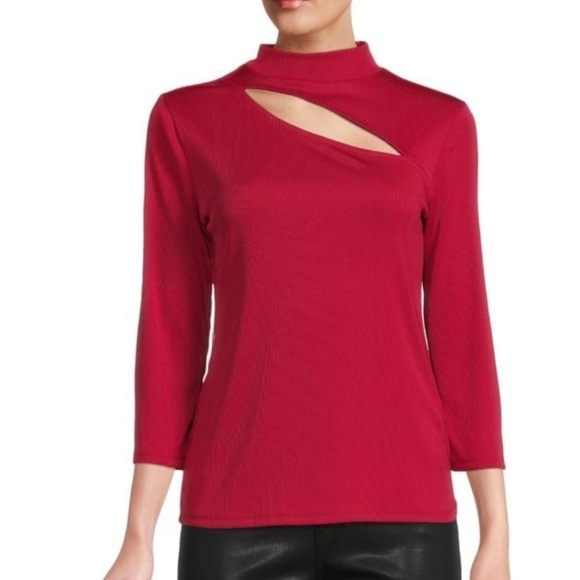 CARMEN Marc Valvo Woman Ribbed Cut Out Valentine Blouse Blouse, Size XS - Picture 2 of 8